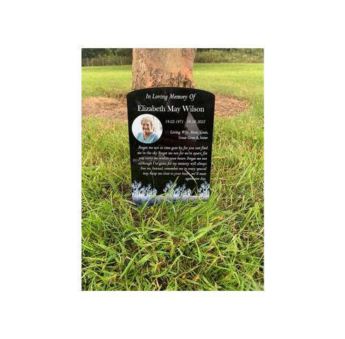 Forget me not temporary headstone with photo