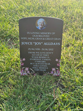 Floral temporary headstone with photo