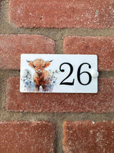 Acrylic house sign highland cow floral small