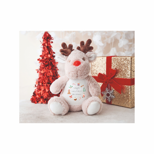 Personalised reindeer very first Christmas teddy