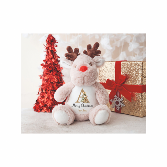 Personalised reindeer initial Christmas teddy