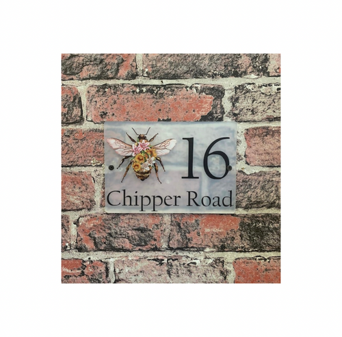 Floral bee acrylic house sign