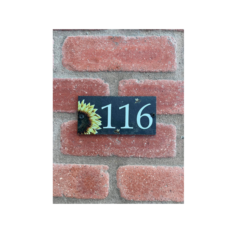Number slate house sign sunflower small