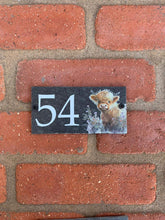 Number slate house sign floral highland cow small