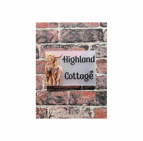 Highland cow mother & child acrylic house sign