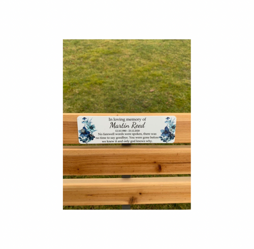 Acrylic blue floral  bench memorial plaque