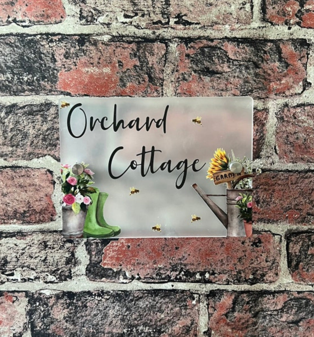 Floral welly acrylic house sign