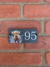 Number slate house sign highland cow floral small