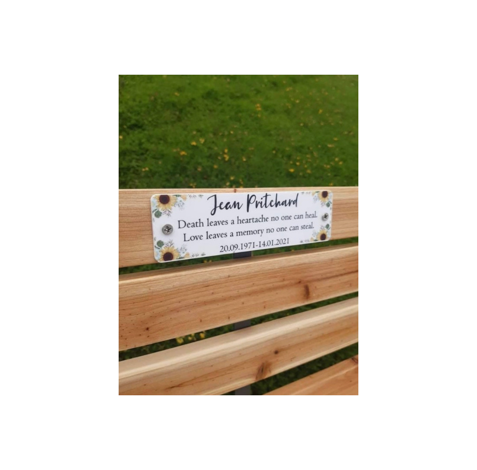 Acrylic sunflower bench memorial plaque