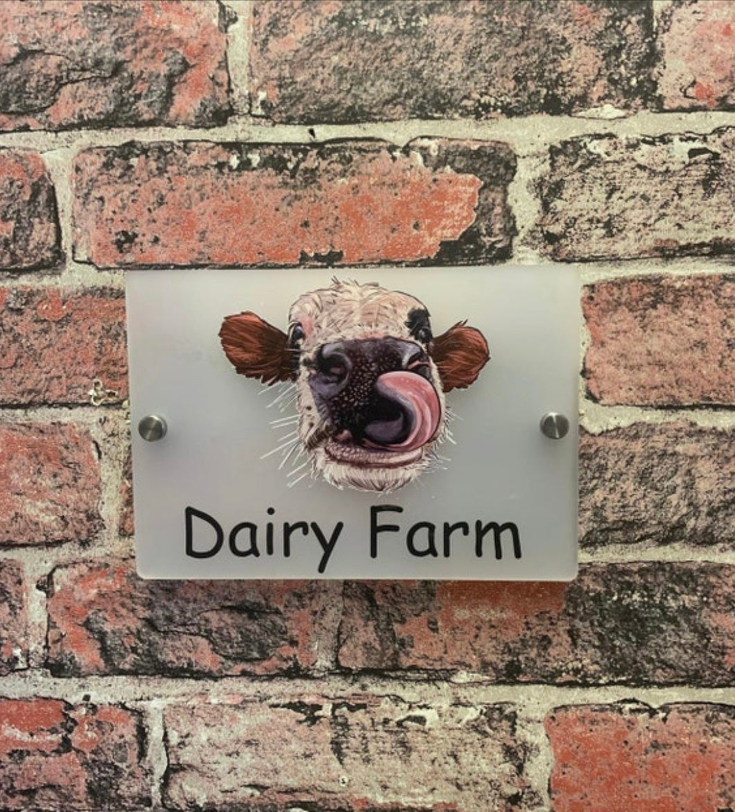 Funny cow acrylic house sign