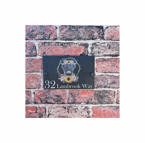 Highland cow slate house sign