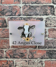 Floral cow acrylic house sign