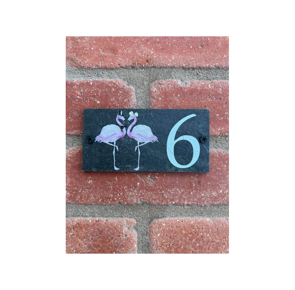 Number slate house sign flamingo small